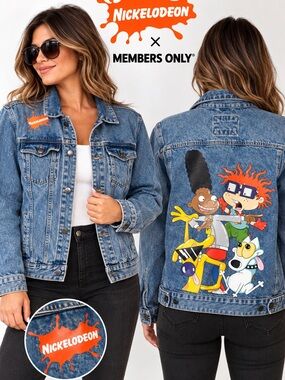 Members Only x Nickelodeon Denim Jacket Rugrats Rocko 90s Cartoon Graphic M